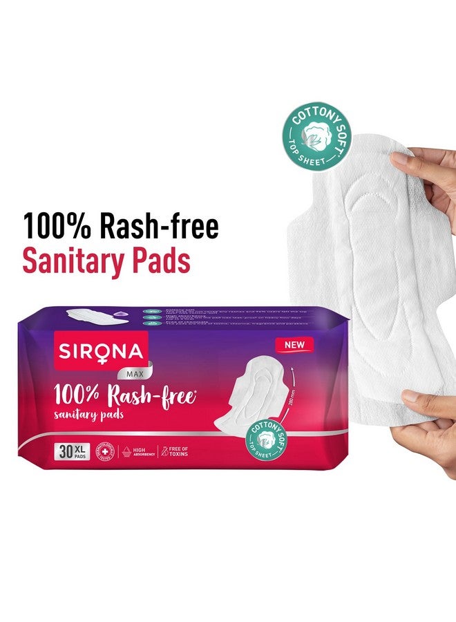 Sirona Max Sanitary Pads For Women | Xl (Pack Of 30 Pads) | 100% Rash Free & Toxic-Free | Organic Cotton Sanitary Pad | Up To 0% Leakage, Comfortable & High Absorbency - Image 4
