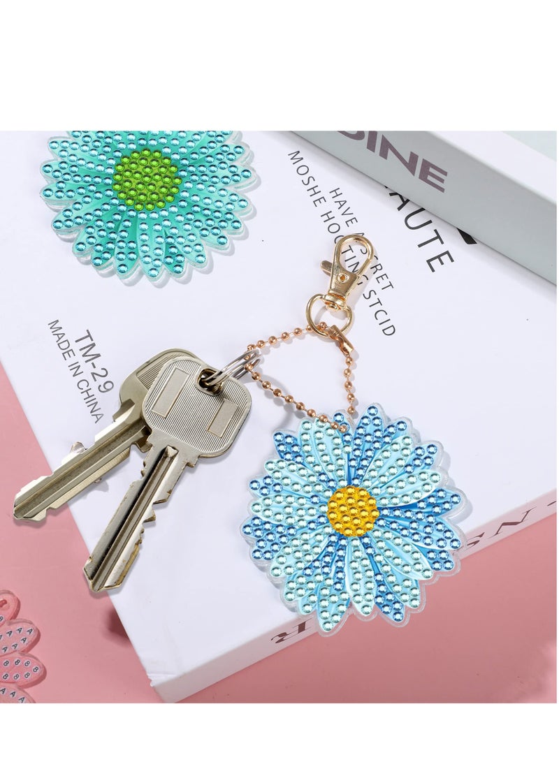 SYOSI Spring Flowers Diamond Painting Keychains Daisy Sunflower Diamond Art Key Rings Double Sided Full Drill Diamond Keychains Colorful Flowers Hanging Ornaments for DIY Crafts Home Party Decor(12 PCS) - Image 5