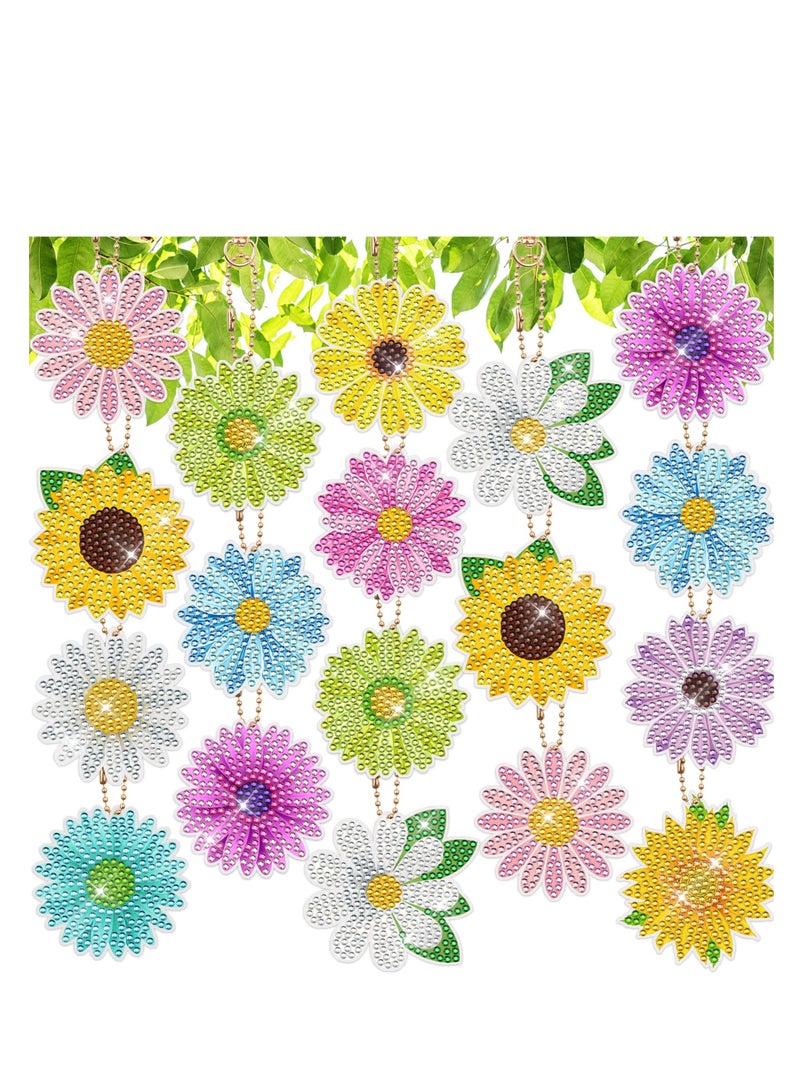 SYOSI Spring Flowers Diamond Painting Keychains Daisy Sunflower Diamond Art Key Rings Double Sided Full Drill Diamond Keychains Colorful Flowers Hanging Ornaments for DIY Crafts Home Party Decor(12 PCS) - Image 1