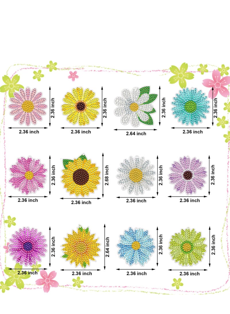 SYOSI Spring Flowers Diamond Painting Keychains Daisy Sunflower Diamond Art Key Rings Double Sided Full Drill Diamond Keychains Colorful Flowers Hanging Ornaments for DIY Crafts Home Party Decor(12 PCS) - Image 2