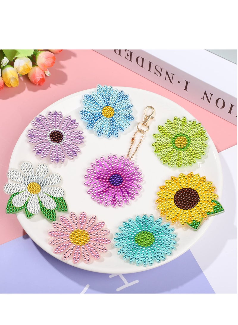SYOSI Spring Flowers Diamond Painting Keychains Daisy Sunflower Diamond Art Key Rings Double Sided Full Drill Diamond Keychains Colorful Flowers Hanging Ornaments for DIY Crafts Home Party Decor(12 PCS) - Image 4