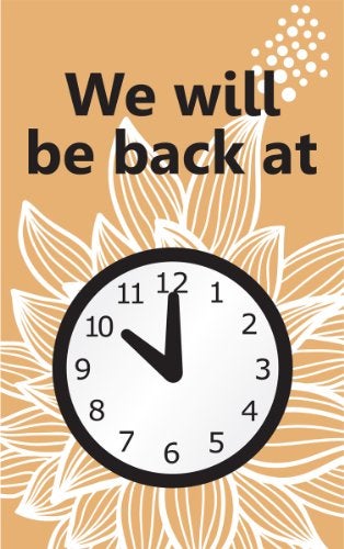 Accuform MPCM509 Dura-Plastic Double-Sided"Be Back" Clock Sign, Legend"WE Will BE Back at (Clock Graphic) / Welcome", 8" Length x 5" Width x 0.062" Thickness, Black/White/Tan - Image 3