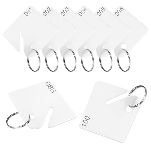 TOTDTDA 100 Pcs Key Tags Plastic Slotted Tags with Upgrade Round Ring, White Square Hanging Tags with Number(1-100) for Key Cabinets Boxes Lockers Sturdy Frosted Item Identifiers for Home Office and Garage - Image 1