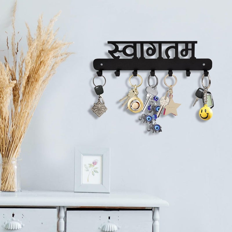 Incredible Craft Gifts Key Holder Key Hangers for Wall Key Holder for Home Key Stand for Wall Swagatam Hindi Metal Keyholder  - Image 3