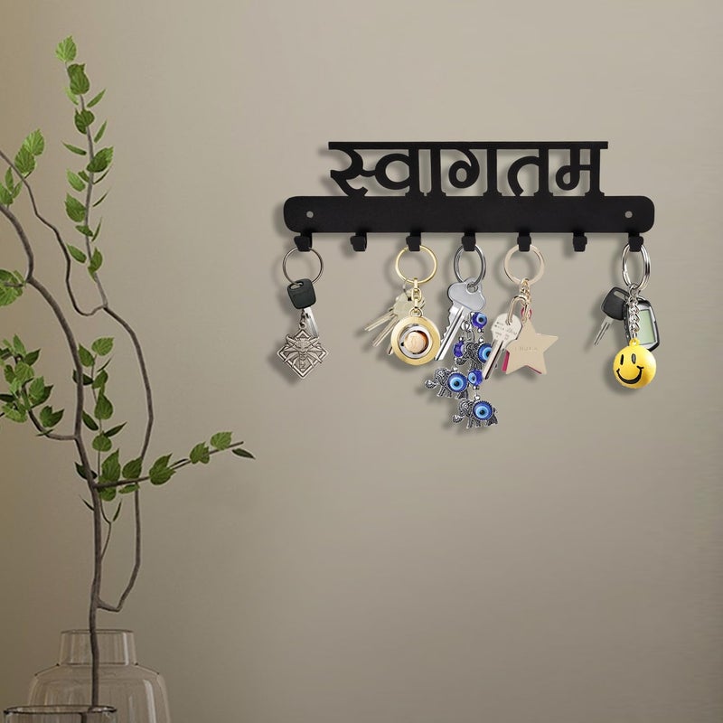 Incredible Craft Gifts Key Holder Key Hangers for Wall Key Holder for Home Key Stand for Wall Swagatam Hindi Metal Keyholder  - Image 2