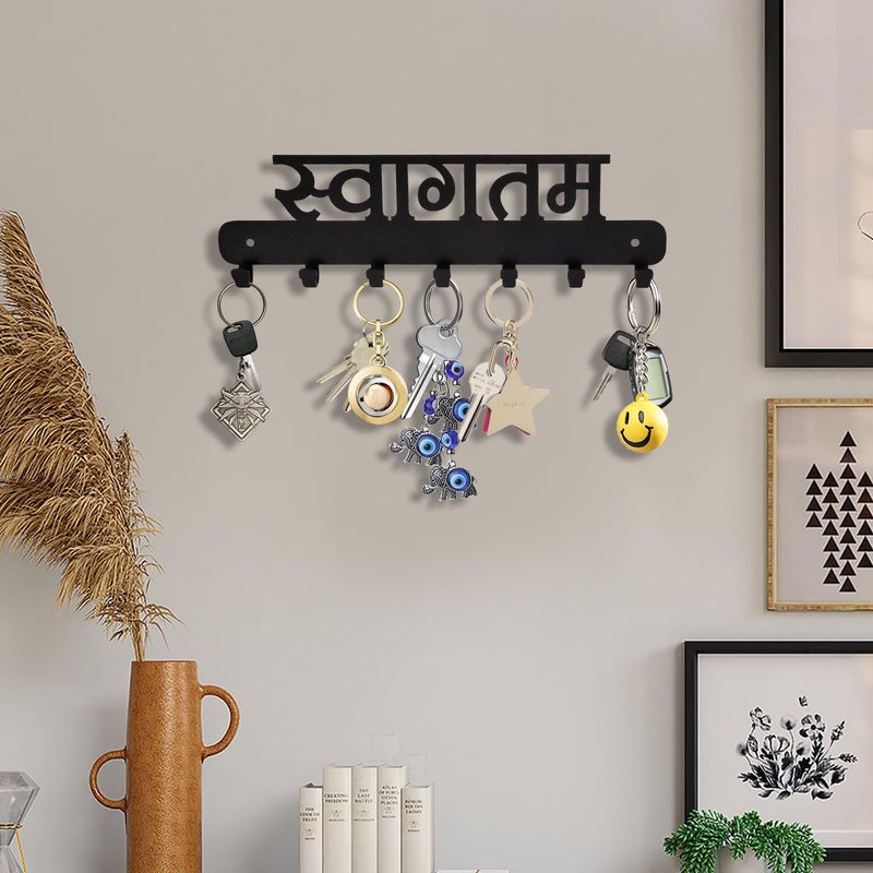 Incredible Craft Gifts Key Holder Key Hangers for Wall Key Holder for Home Key Stand for Wall Swagatam Hindi Metal Keyholder  - Image 4