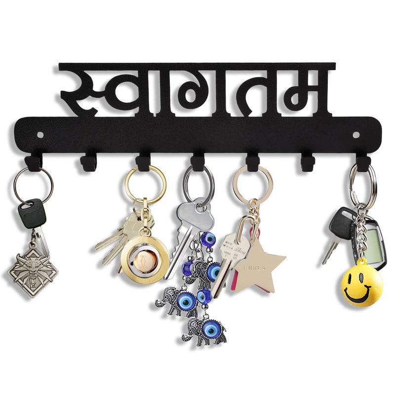 Incredible Craft Gifts Key Holder Key Hangers for Wall Key Holder for Home Key Stand for Wall Swagatam Hindi Metal Keyholder  - Image 1