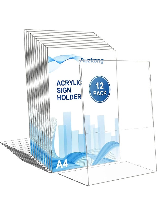 TPGP 12 Pack A4 Sign Holders, Acrylic Slant Sign Holders, Clear Plastic Display Stand, Acrylic Paper Signs Holder Photo Frame for Restaurants Hotels Menu Stores Office - Image 1