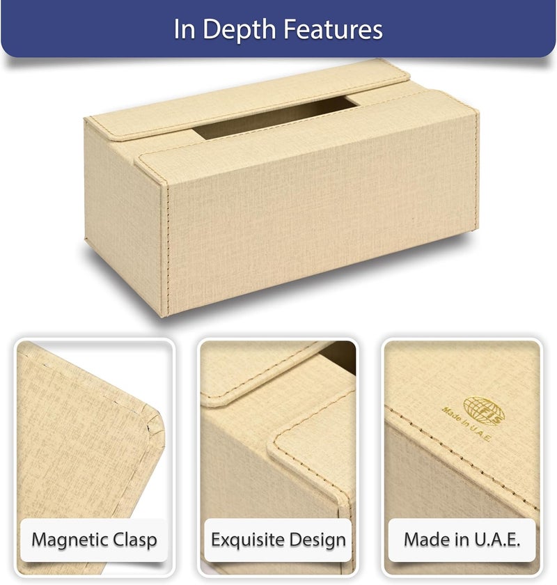 FIS Rectangular Tissue Box Holder with Magnetic Bifold Lid - Cream Color - Image 3