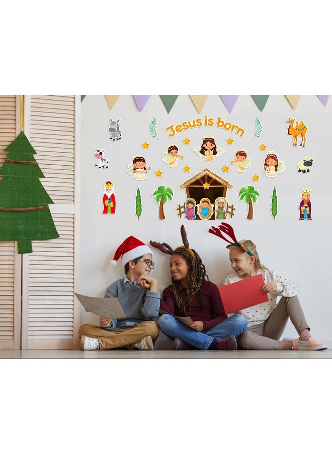 WaaHome - Jesus Is Born Christian Bulletin Board Decorations Set 38Pcs Religious Nativity Scene Cutouts Birth Of Jesus Bulletin Board Borders For Kids Christmas Sunday School Classroom Decorations - Image 1