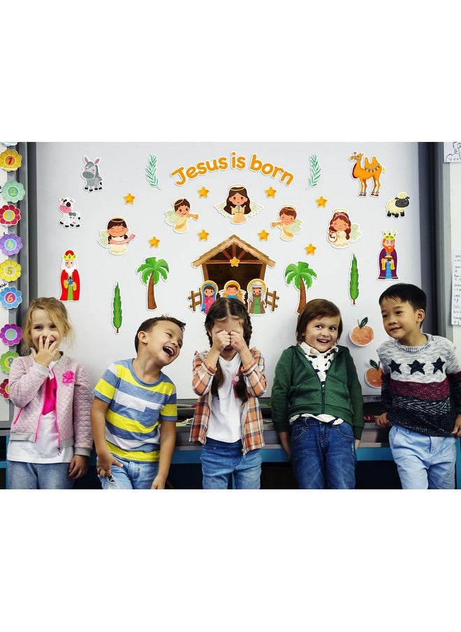 WaaHome - Jesus Is Born Christian Bulletin Board Decorations Set 38Pcs Religious Nativity Scene Cutouts Birth Of Jesus Bulletin Board Borders For Kids Christmas Sunday School Classroom Decorations - Image 1
