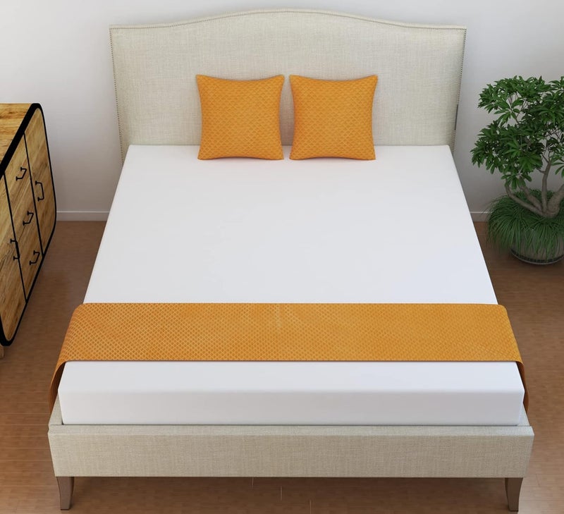Jiyansh Decor Jiyansh Decor Hotel Collection 14 x 72 inches Bed Runner Set 1pc Throw with 2 pc 16 x 16 Inches Cushion Cover Bedding Bedding Accessories 14 x 72 Runner 16 x 16 Cushion Cover Golden Box  - Image 1