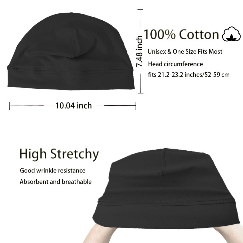 vidsel 100% Cotton Skull Caps for Men Women Breathable Night Cap Sleep Hats Soft Lightweight Running Beanie Helmet Liner - Image 2