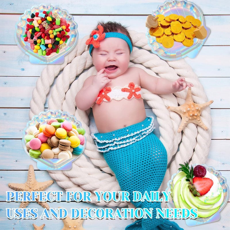 Zopeal 96 Pcs Mermaid Paper Plates Seashell Plates Party Supplies 9 Inch Disposable Iridescent Holographic for Girl Kids Birthday Party Decorations - Image 4