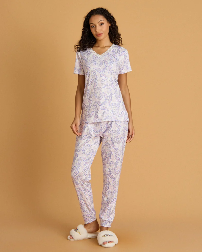 Redtag Women Lilac Printed Pyjama Set