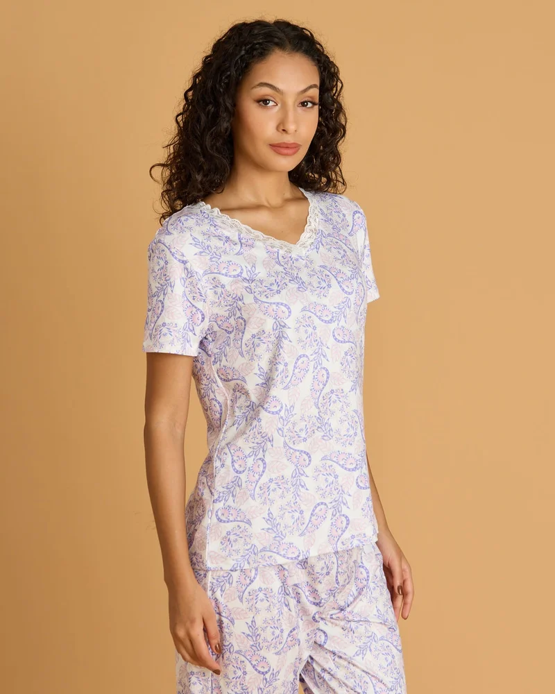 Redtag Women Lilac Printed Pyjama Set