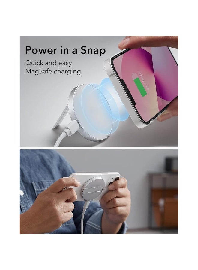 Kickstand Wireless Charger Compatible With MagSafe HaloLock Charger For IPhone 16/15/14/13/12 AirPods 4/3/AirPods Pro With 1.5 M Removable Cable Adapter Not Included White - Image 3