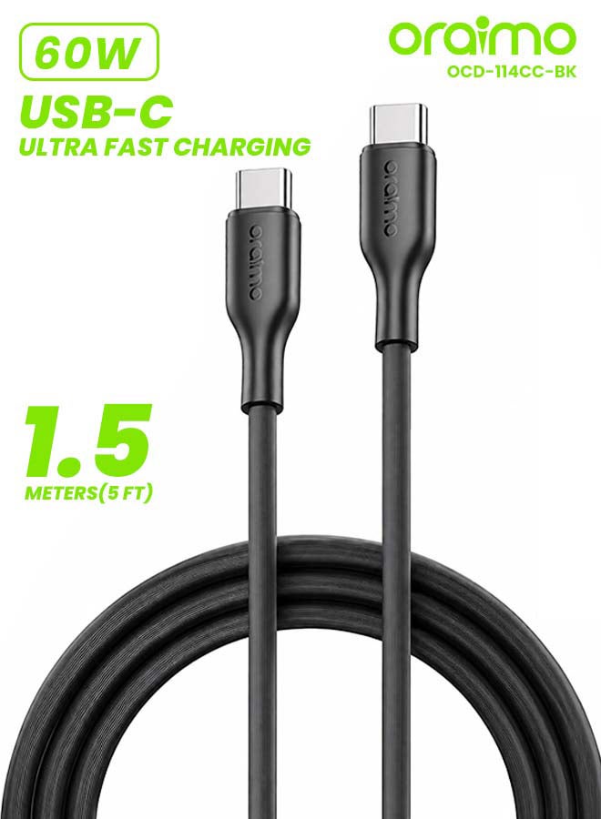 أورايمو كابل RobustLine Type-C إلى Type-C بقوة 60W | 3A، 1.5م - Image 1