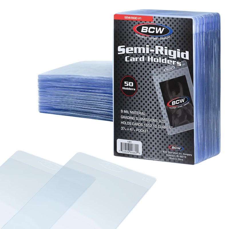 BCW Semi Rigid Card Holder #1 | 50 Pack | Semi Rigid Card Sleeves for Grading | PSA Submission I for Sports, PokÃ©mon, and Memorabilia Cards - Image 1