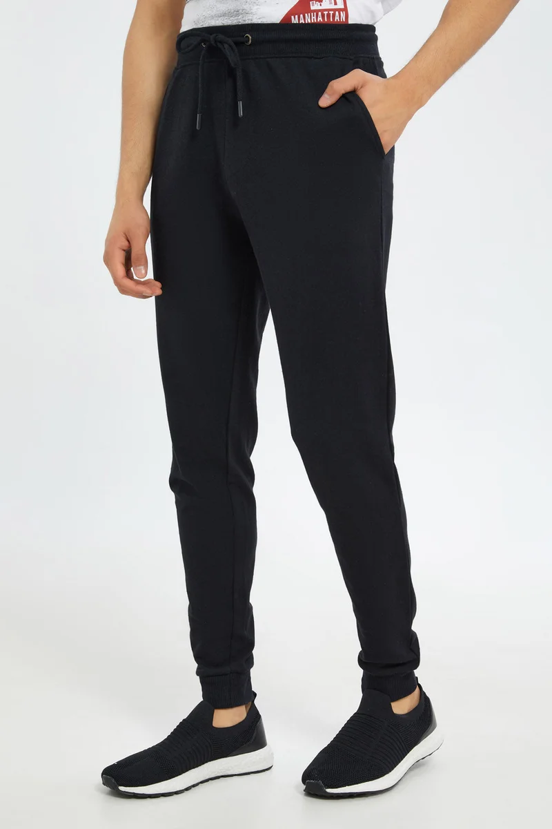 Redtag Men Black Elastic Waist Joggers