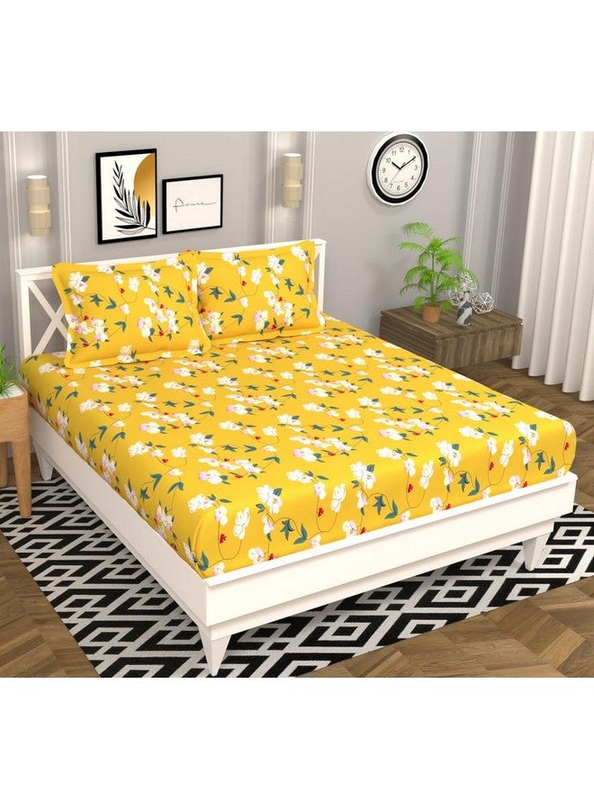 BSB HOME BSB HOME Premium Microfiber 160 TC Flat Double Bed Bedsheets for Summer Breathable | Wrinklefree (Size- 225 x 228 Cm) with 2 Pillow Covers (Size-17 X 27 Inches, Floral, Yellow White & Green)  - Image 1
