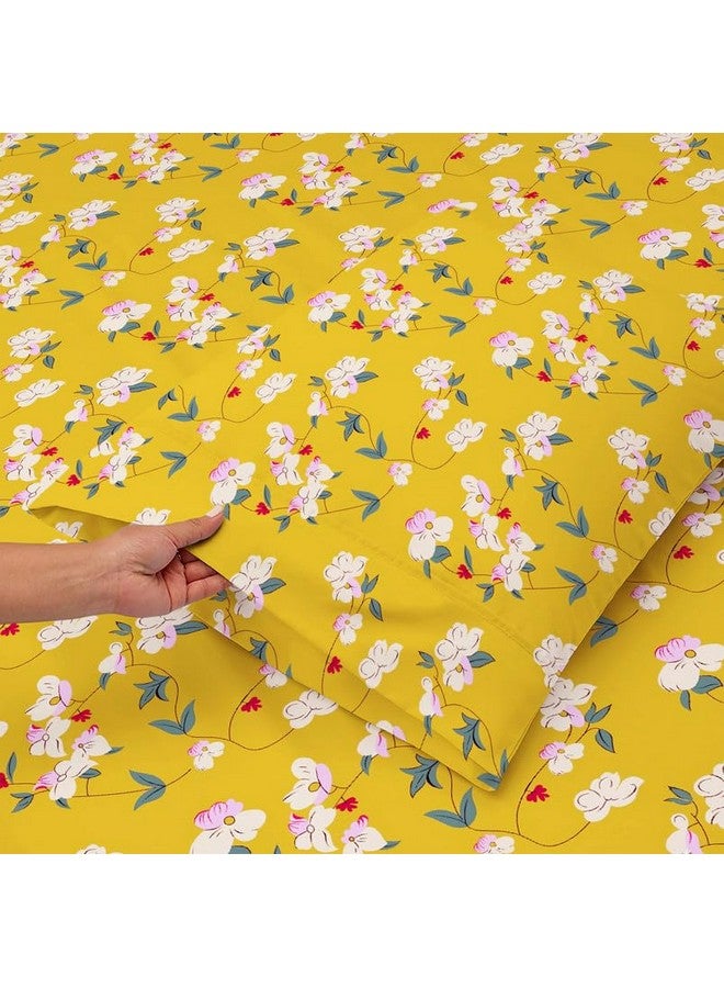 BSB HOME BSB HOME Premium Microfiber 160 TC Flat Double Bed Bedsheets for Summer Breathable | Wrinklefree (Size- 225 x 228 Cm) with 2 Pillow Covers (Size-17 X 27 Inches, Floral, Yellow White & Green)  - Image 3