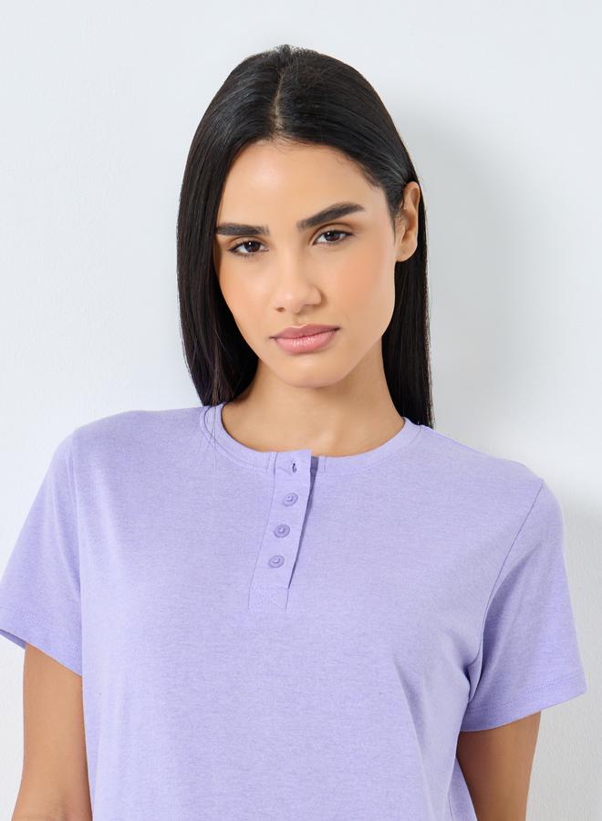 ستايلي طقم تيشيرت محبوك بنفسجي وبجامة - Image 3