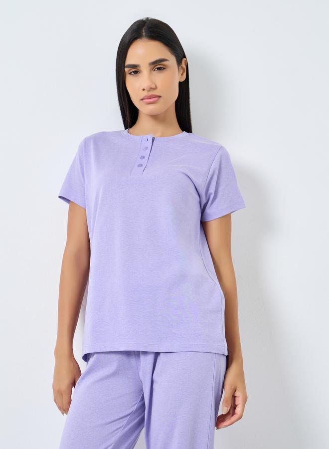 ستايلي طقم تيشيرت محبوك بنفسجي وبجامة - Image 2