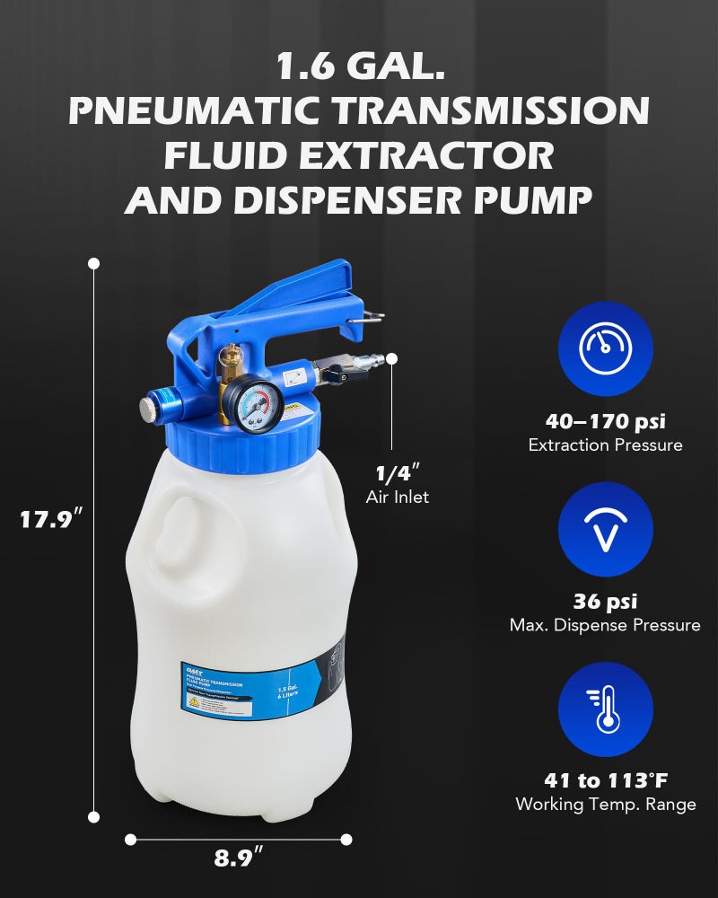 Orion Motor Tech Oil Extractor Pump and Dispenser Tool Kit, 6L Pneumatic Transmission Fluid Bleeder Set, 1.6 gal 2 Way Vacuum Fluid Evacuator and Filler Oil Change Kit 15 ATF Refill Adapters 3 Hoses - Image 5