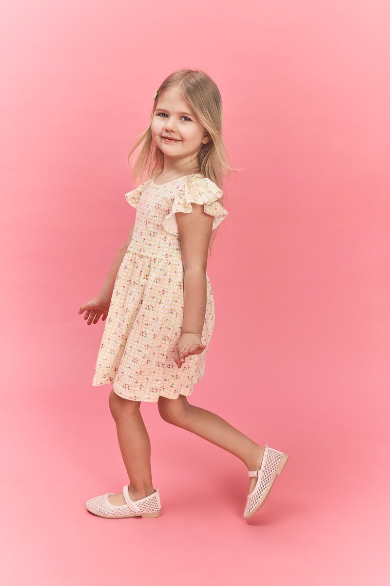 DeFacto Beige BabyGirl Printed Strappy Knitted Dress Casual - Image 1