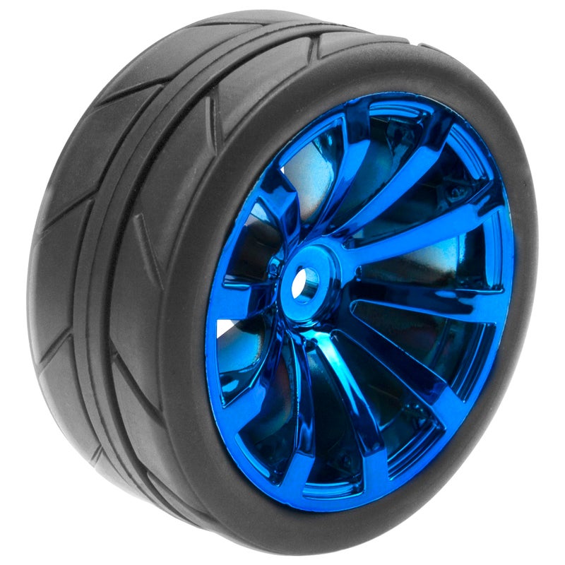 Share Goo ShareGoo OD 2.55" Rubber Tires w/Plastic Wheel Rims 12mm Hex Compatible with HSP Tamiya Kyosho Traxxas Sakura WLtoys 1/10 RC On Road Racing Touring Car (Blue) - Image 4