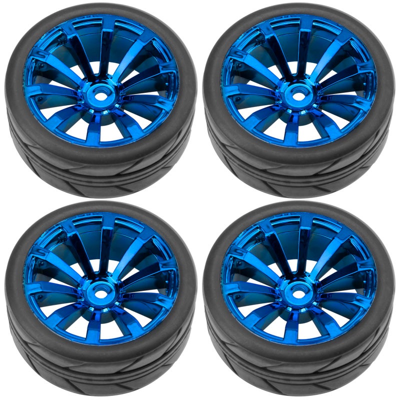 Share Goo ShareGoo OD 2.55" Rubber Tires w/Plastic Wheel Rims 12mm Hex Compatible with HSP Tamiya Kyosho Traxxas Sakura WLtoys 1/10 RC On Road Racing Touring Car (Blue) - Image 5