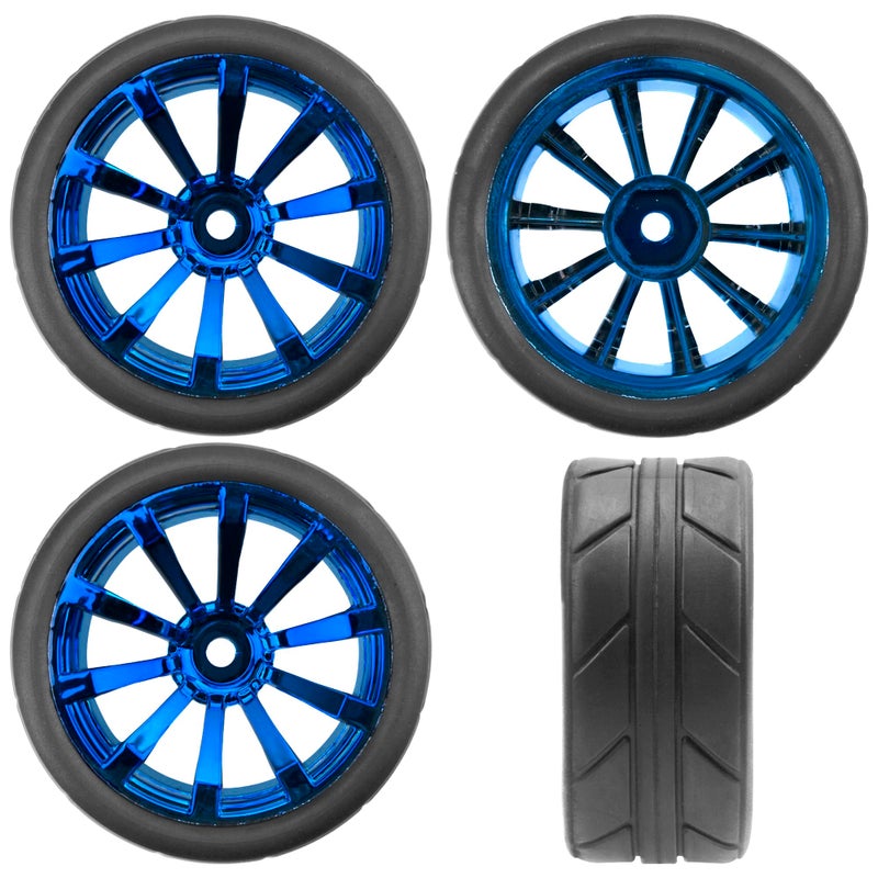 Share Goo ShareGoo OD 2.55" Rubber Tires w/Plastic Wheel Rims 12mm Hex Compatible with HSP Tamiya Kyosho Traxxas Sakura WLtoys 1/10 RC On Road Racing Touring Car (Blue) - Image 3