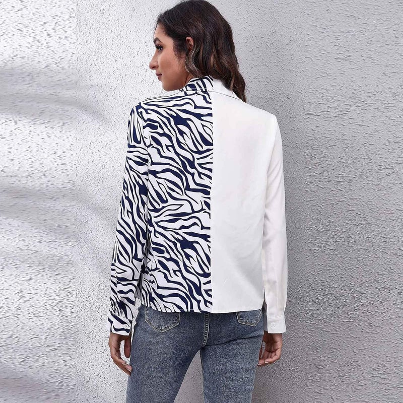 klarako Women Shirt Blazer Color Block Splicing Long Sleeve Button Down Lapel Blouse Top Outwear Casual Loose Suit Jacket Shacket - Image 5