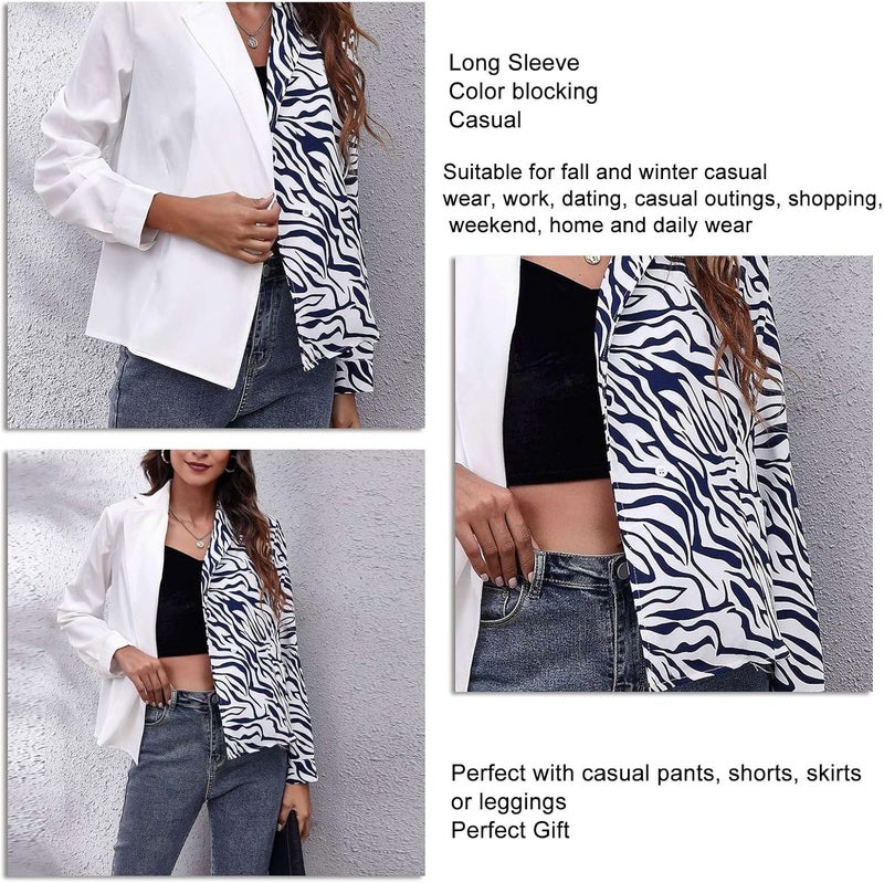 klarako Women Shirt Blazer Color Block Splicing Long Sleeve Button Down Lapel Blouse Top Outwear Casual Loose Suit Jacket Shacket - Image 3