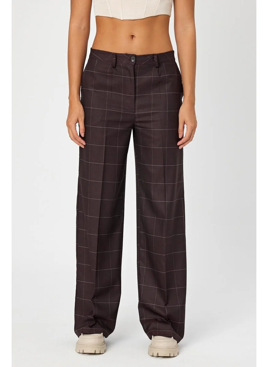 Alexander Gardi Alexandergardi Wide Leg Wide Leg Checkered Double Pocket Classic Women's Trousers (B24-0001)