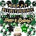 IHEPYQ Green Black Birthday Decorations Happy Birthday Banner Backdrop Balloons Honeycomb Balls Star Foil Balloons Stars Hanging Swirls Cake Topper for Baby Boys Girl Men Women Birthday Decoration - Image 2