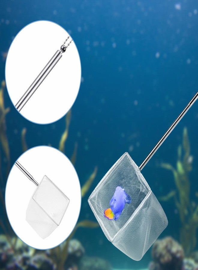 Yolev 2 Pcs Small Fish Tank Shrimp Net, Stainless Steel Extendable Handle Aquarium Net, Fine Nylon Mesh, Square Debris Skimming Nets for Pond and Aquarium - Image 3
