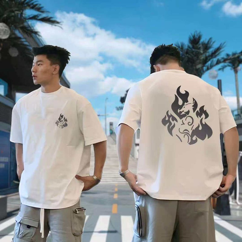 Fattened plus size 150kg heavy cotton short-sleeved men's T-shirt summer American retro fashion loose half-sleeved top - Image 2