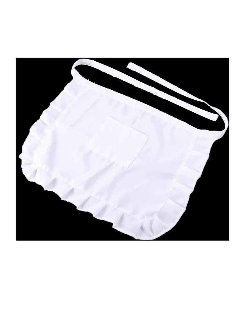 White Waist Apron Half Apron Kitchen Half Waist Apron Ruffle Chef Work Bib Maid Apron Dress Bistro Server Aprons for Waitress Cosplay Costume - Image 1