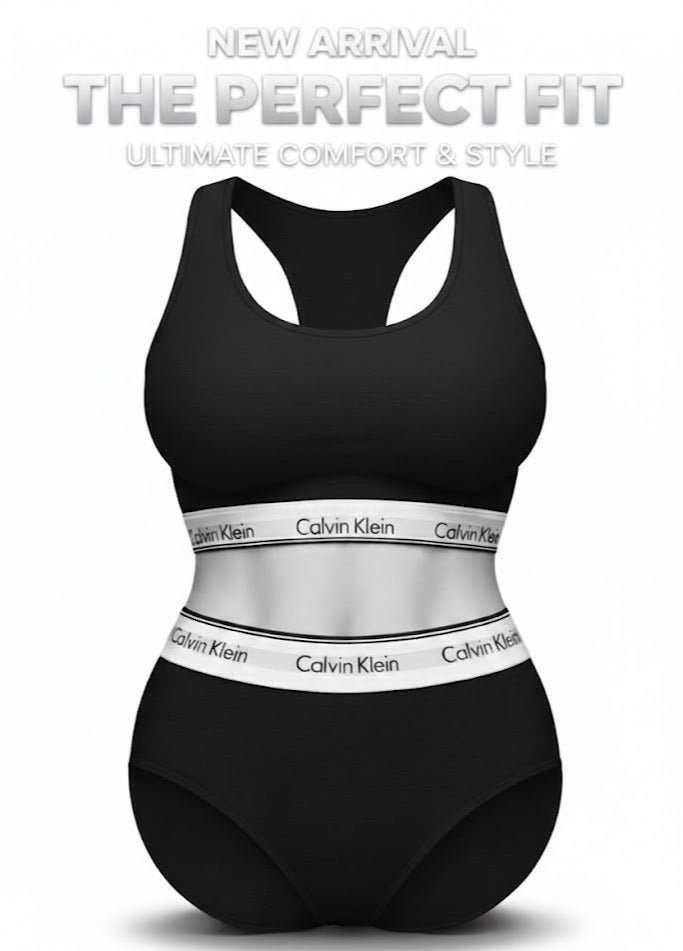 Women’s Sports Bra & Panty Set - 2 Pieces - Soft Cotton - Black color - Size M