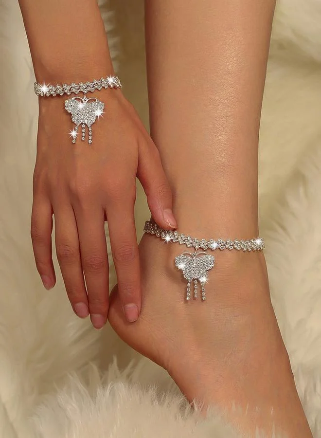 تايك تو طقم من خلخال وسوار بقلب مرصع بالراين