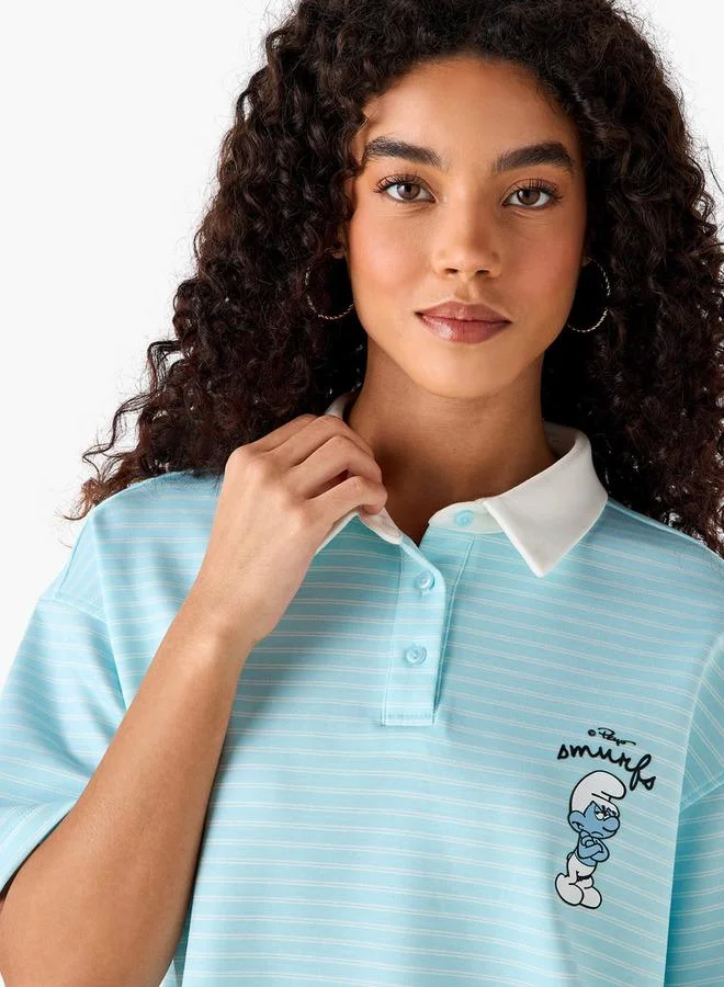 SP Characters Cotton Polo T-shirt with Smurf Print