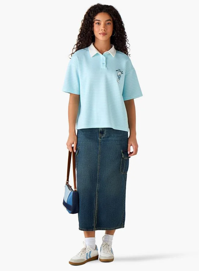 اس بي كاركترز Cotton Polo T-shirt with Smurf Print