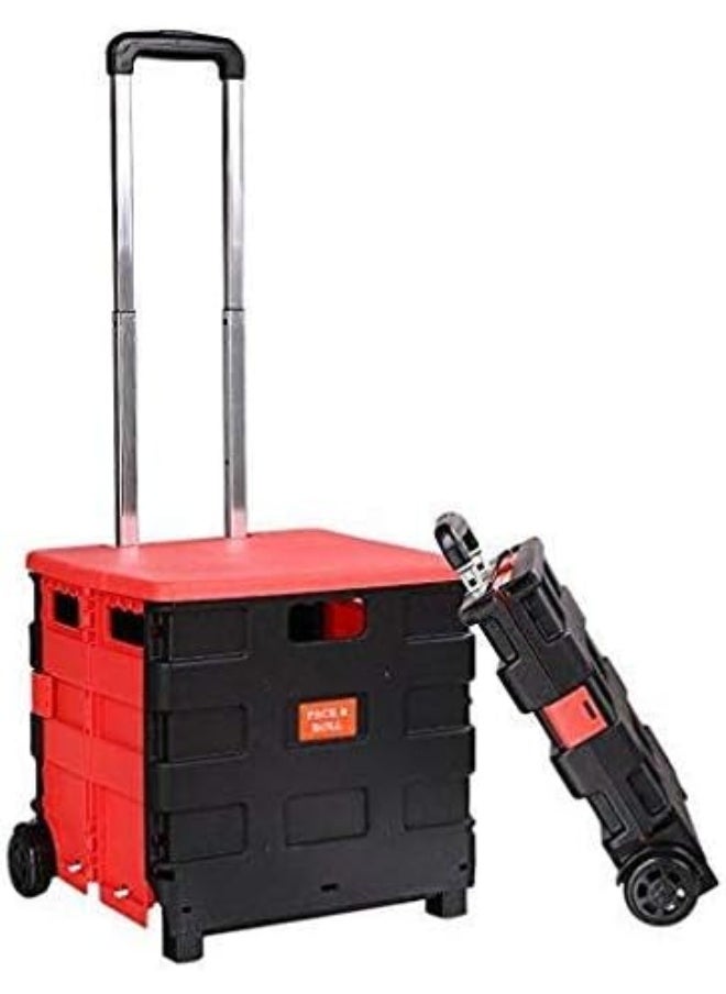Generic Folding Two-Wheeled Cart Tool Carrier With Cover Plastic Lightweight Portable For Shopping Picnic Travel  - Image 2