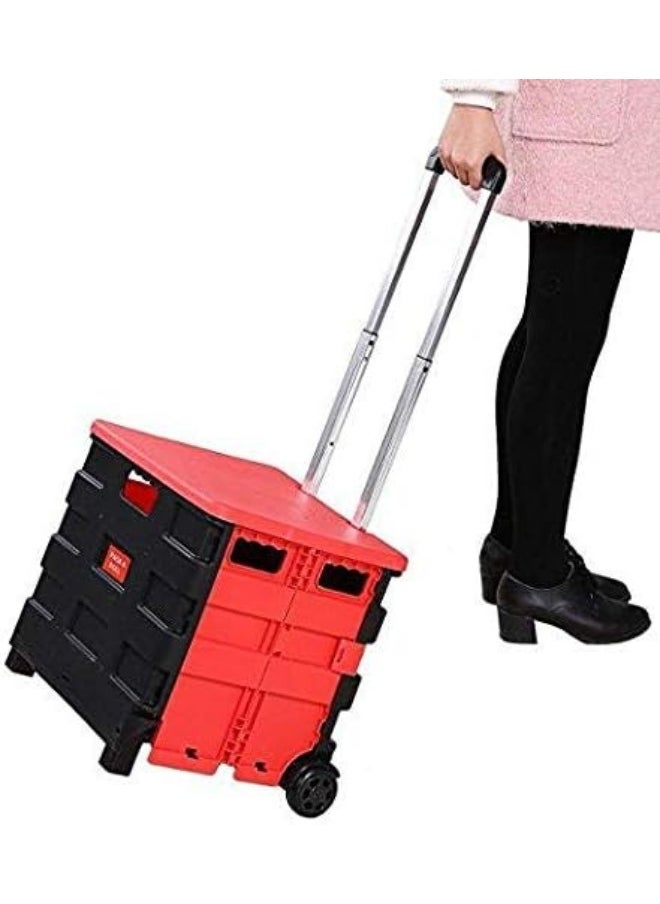 Generic Folding Two-Wheeled Cart Tool Carrier With Cover Plastic Lightweight Portable For Shopping Picnic Travel  - Image 5