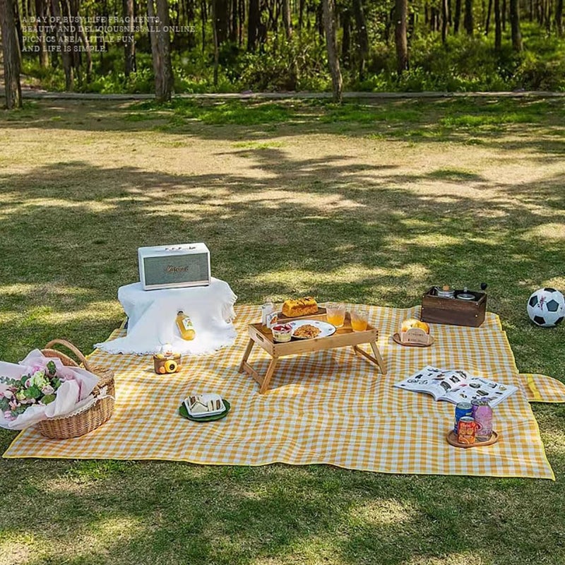 RUIBOLU بطانية نزهة كبيرة جداً بطانيات شاطئ 80x60 بطانية نزهة مقاومة للماء ومضادة للرمال قابلة للطي محمولة للتخييم في الهواء الطلق والمشي والسفر في الحديقة والحدائق ومهرجانات الموسيقى باللون الأصفر 80x60 بوصة