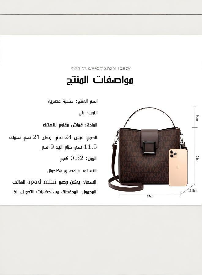 Vintage Bucket Bag for Women, Lightweight PU Leather Crossbody Shoulder Bag, Luxury Feel Monogram Pattern, Versatile for Daily Commute & Shopping, Retro Handbag with Adjustable Strap - Image 3