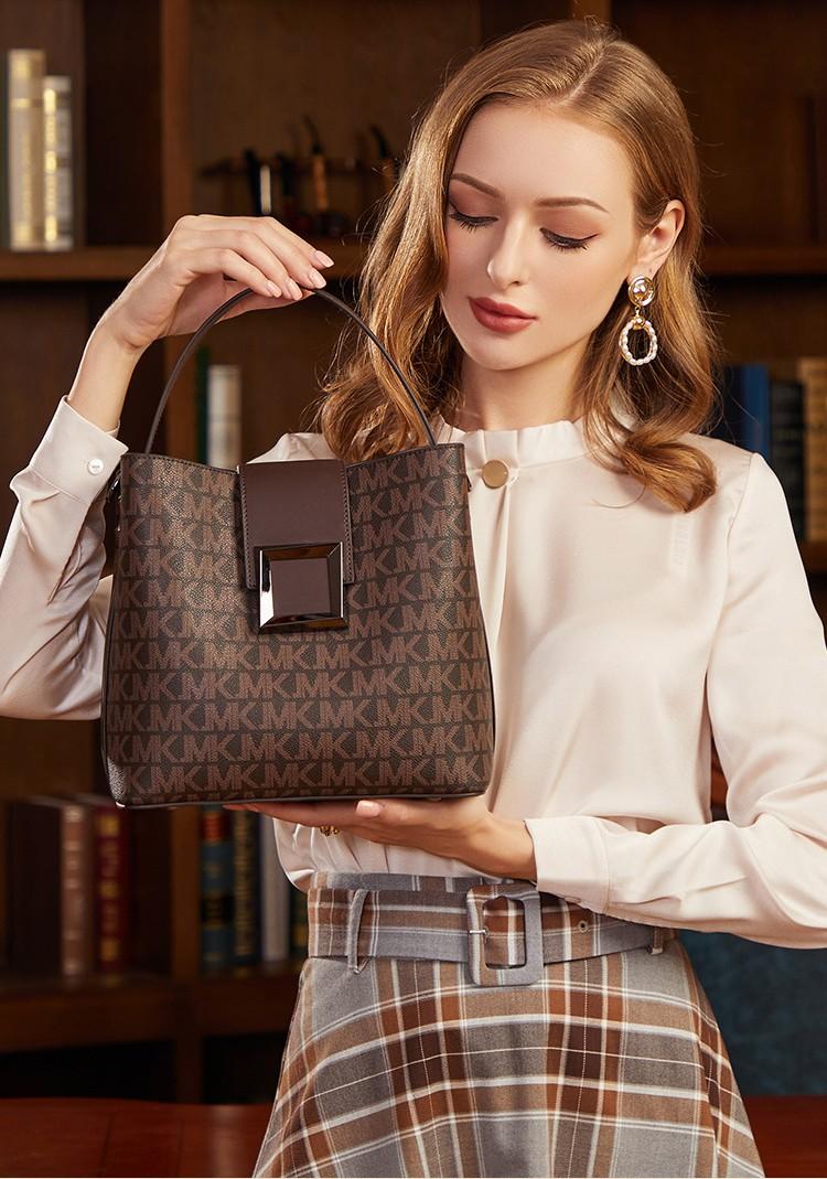 Vintage Bucket Bag for Women, Lightweight PU Leather Crossbody Shoulder Bag, Luxury Feel Monogram Pattern, Versatile for Daily Commute & Shopping, Retro Handbag with Adjustable Strap - Image 4