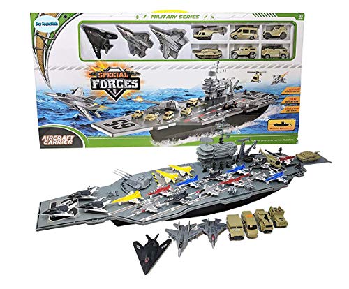 Toy Essentials 33 Inch Aircraft Carrier with Soldiers Jets Military Vehicles 18 Fighter Jets - Image 1